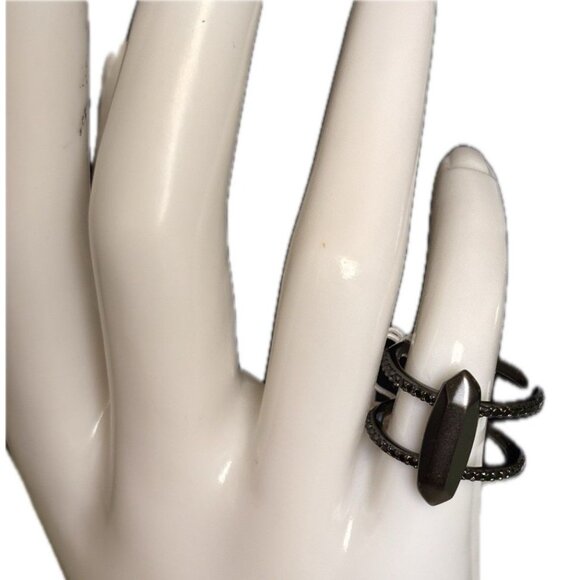 Kendra Scott Gunmetal Plated Brass Crystal Accent Oval & Open Design Abra Ring - Picture 5 of 6